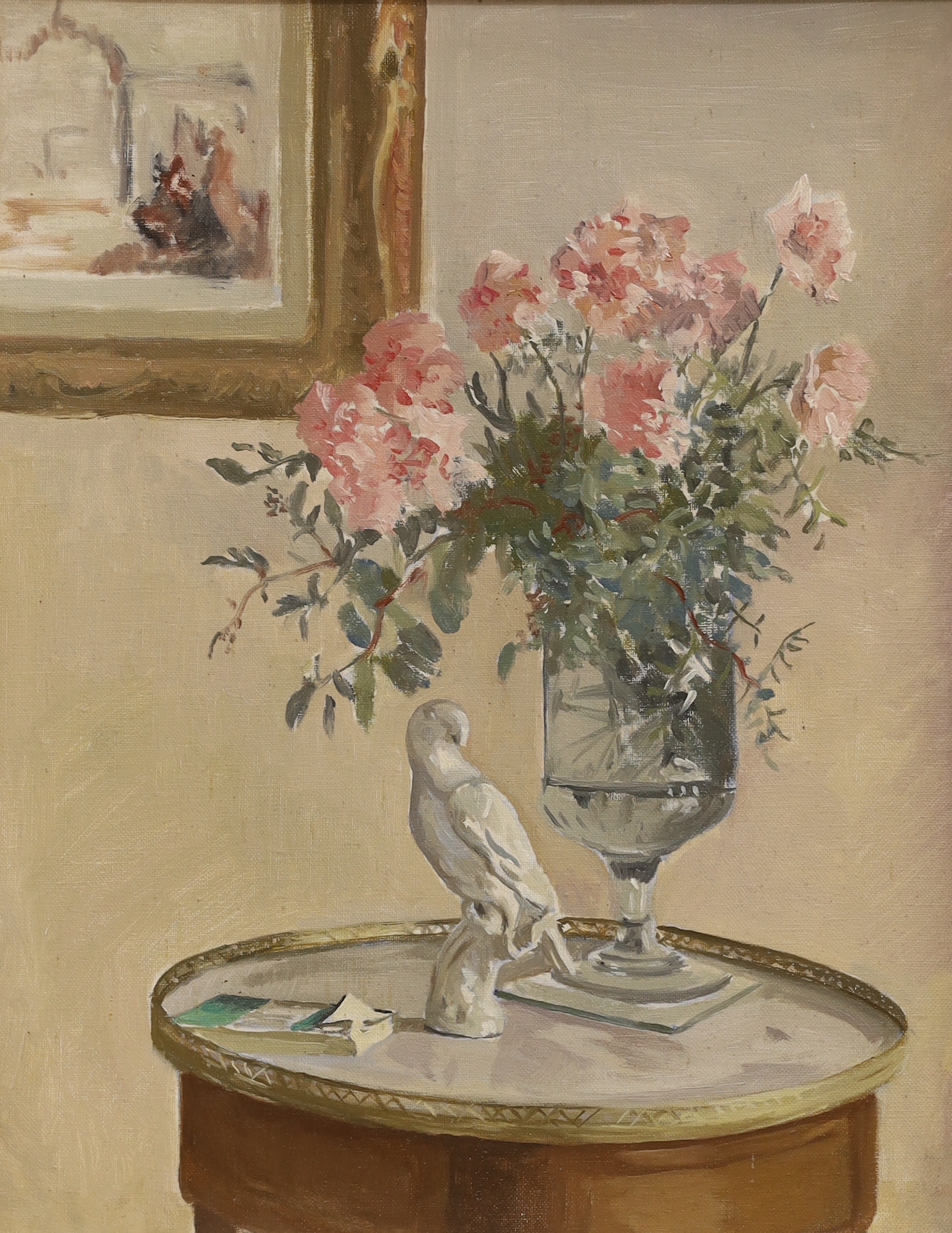Frederick Beddington (1886-1979), oil on canvas board, Still life of carnations after Sickert, inscribed verso, 40 x 32cm